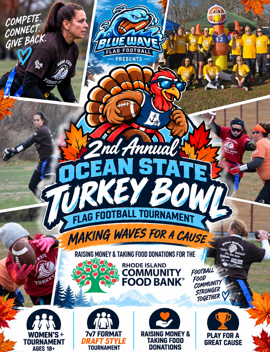 Ocean State Turkey Bowl and Blue Wave Flag Football artwork